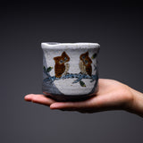 Kutani ware Large Yunomi Cup - Owl Family / 九谷焼 湯呑み