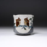 Kutani ware Large Yunomi Cup - Owl Family / 九谷焼 湯呑み