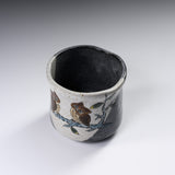 Kutani ware Large Yunomi Cup - Owl Family / 九谷焼 湯呑み