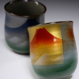 Kutani ware Pair Tea Cup - Mt.Fuji / 九谷焼 ペア湯呑み