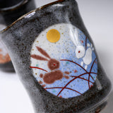 Kutani ware Pair Yunomi Cup - Full Moon Rabbit / 九谷焼 ペア湯呑み