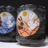 Kutani ware Pair Yunomi Cup - Full Moon Rabbit / 九谷焼 ペア湯呑み