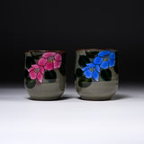 Kutani ware Pair Yunomi Tea Cup - Camelia Flower / 九谷焼 ペア湯呑み