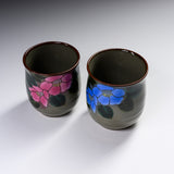 Kutani ware Pair Yunomi Tea Cup - Camelia Flower / 九谷焼 ペア湯呑み