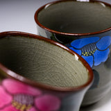 Kutani ware Pair Yunomi Tea Cup - Camelia Flower / 九谷焼 ペア湯呑み