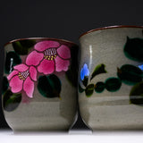 Kutani ware Pair Yunomi Tea Cup - Camelia Flower / 九谷焼 ペア湯呑み