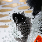 Kutani ware Premium Framed Porcelain Artwork - Fukuda Yoshinori - Carp / 九谷焼