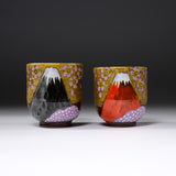 Kutani ware Premium Pair Tea Cup - Mt.Fuji with Sakura / 九谷焼 ペア湯呑み