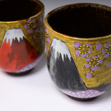 Kutani ware Premium Pair Tea Cup - Mt.Fuji with Sakura / 九谷焼 ペア湯呑み
