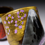 Kutani ware Premium Pair Tea Cup - Mt.Fuji with Sakura / 九谷焼 ペア湯呑み