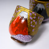 Kutani ware Premium Pair Tea Cup - Mt.Fuji with Sakura / 九谷焼 ペア湯呑み