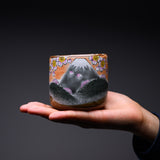 Kutani ware Premium Teacup with Wooden Gift Box - Fuji Sakura / 九谷焼 湯呑み