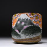 Kutani ware Premium Teacup with Wooden Gift Box - Fuji Sakura / 九谷焼 湯呑み