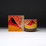 Kutani ware Premium Teacup with Wooden Gift Box - Red Fuji / 九谷焼 湯呑み