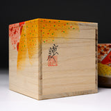 Kutani ware Premium Teacup with Wooden Gift Box - Red Fuji / 九谷焼 湯呑み