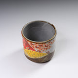 Kutani ware Premium Teacup with Wooden Gift Box - Red Fuji / 九谷焼 湯呑み