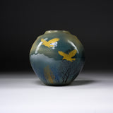 Kutani ware Round Vase - Golden Bird and Tree / 九谷焼 花瓶