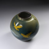 Kutani ware Round Vase - Golden Bird and Tree / 九谷焼 花瓶