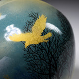 Kutani ware Round Vase - Golden Bird and Tree / 九谷焼 花瓶