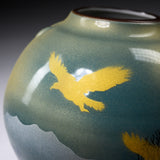 Kutani ware Round Vase - Golden Bird and Tree / 九谷焼 花瓶