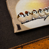 Kutani ware Framed Porcelain Artwork - Toshito Nakamura - Family Sparrow / 九谷焼