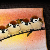 Kutani ware Framed Porcelain Artwork - Toshito Nakamura - Family Sparrow / 九谷焼