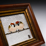Kutani ware Framed Porcelain Artwork - Toshito Nakamura - Pair Sparrow / 九谷焼