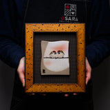 Kutani ware Framed Porcelain Artwork - Toshito Nakamura - Friendly Sparrow / 九谷焼