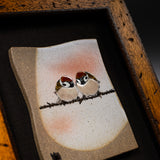 Kutani ware Framed Porcelain Artwork - Toshito Nakamura - Friendly Sparrow / 九谷焼
