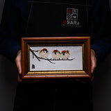 Kutani ware Framed Porcelain Artwork - Toshito Nakamura - Trio Sparrow / 九谷焼