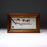 Kutani ware Framed Porcelain Artwork - Toshito Nakamura - Trio Sparrow / 九谷焼