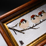 Kutani ware Framed Porcelain Artwork - Toshito Nakamura - Trio Sparrow / 九谷焼