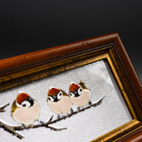 Kutani ware Framed Porcelain Artwork - Toshito Nakamura - Trio Sparrow / 九谷焼