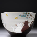 Kutani ware Large Rice Bowl - Twilight Cat / 九谷焼 茶碗