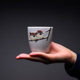 Kutani ware Yunomi Tea Cup - Nakamura Toshito - Friendly Sparrow in Snow / 九谷焼  湯呑み