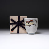 Kutani ware Yunomi Tea Cup - Nakamura Toshito - Friendly Sparrow in Snow / 九谷焼  湯呑み