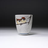 Kutani ware Yunomi Tea Cup - Nakamura Toshito - Friendly Sparrow in Snow / 九谷焼  湯呑み