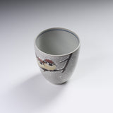 Kutani ware Yunomi Tea Cup - Nakamura Toshito - Friendly Sparrow in Snow / 九谷焼  湯呑み