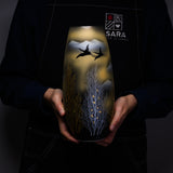 Kutani ware Premium Slim Vase - Crane and Golden Tree / 九谷焼 花瓶