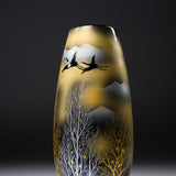 Kutani ware Premium Slim Vase - Crane and Golden Tree / 九谷焼 花瓶