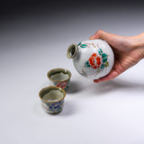 Kutani ware Sake Set - Camellia Flower / 九谷焼 酒器セット