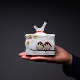 Kutani ware Vase - Toshito Nakamura - Sparrow with Flower - 11.5 cm / 九谷焼 中村陶志人
