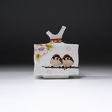 Kutani ware Vase - Toshito Nakamura - Sparrow with Flower - 11.5 cm / 九谷焼 中村陶志人