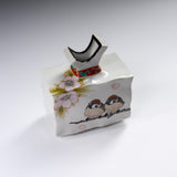 Kutani ware Vase - Toshito Nakamura - Sparrow with Flower - 11.5 cm / 九谷焼 中村陶志人
