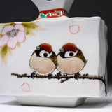 Kutani ware Vase - Toshito Nakamura - Sparrow with Flower - 11.5 cm / 九谷焼 中村陶志人