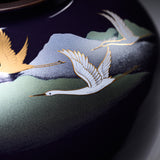 Kutani ware Round Vase with Tray in Wooden Box - Crane in the Mountain / 九谷焼 花瓶
