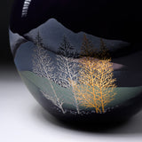 Kutani ware Round Vase with Tray in Wooden Box - Crane in the Mountain / 九谷焼 花瓶