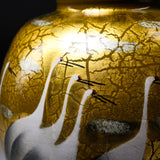 Kutani ware Vase with Wooden Gift Box - Gold Leaf with Crane / 九谷焼 花瓶