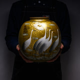 Kutani ware Vase with Wooden Gift Box - Gold Leaf with Crane / 九谷焼 花瓶