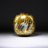 Kutani ware Vase with Wooden Gift Box - Gold Leaf with Crane / 九谷焼 花瓶